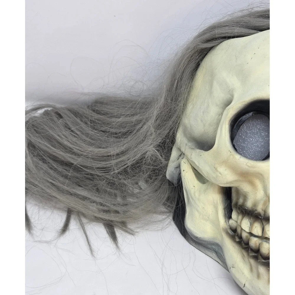Vintage 1997 Paper Magic Group Skull Mask Grey Hair Halloween Horror Prop 97